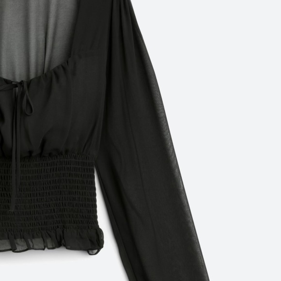 nine britton sheer black long puff sleeve scoop neck smocked peasant blouse-S - Picture 3 of 9